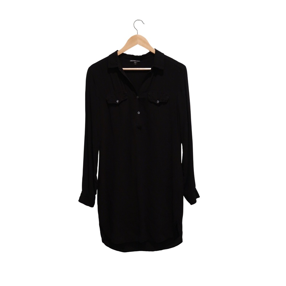 James Perse Los Angeles Black Viscose Shirt Dress Tunic Sz 2‎ Minimalist Capsule